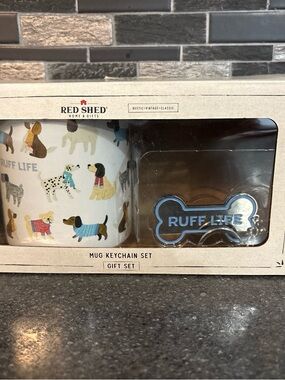 Red Shed Ruff Life Dog Print Mug & Keychain Gift Set - Blue Accent